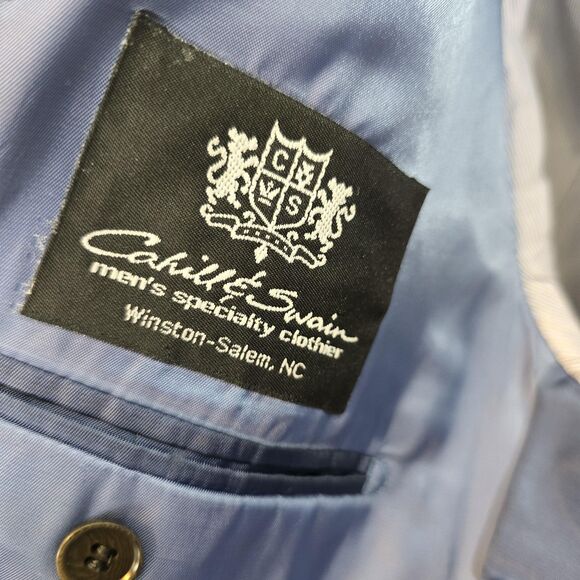 Enzo Tovare Blazer Mens 46R Gray Blue Plaid Brit AMF Jacket Wool Two Button - Picture 10 of 16